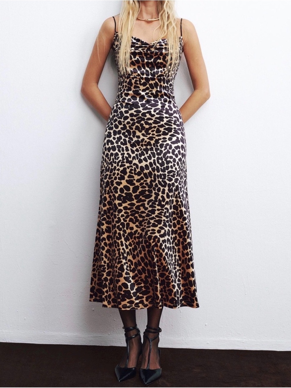 Commense Leopard-Print Slip Midi Dress - Brown/Black
